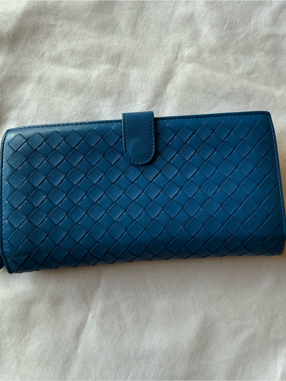 Bottega Veneta Blue Intrecciato Woven Leather Long Wallet